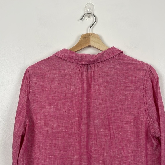 Jones New York Linen Tunic Top Womens Long Roll Sleeve M V Neck High Low Hem - Picture 7 of 8